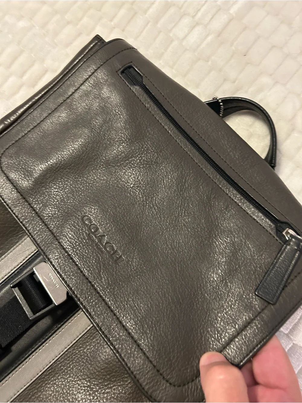 Coach Men's Backpack in Brown with Black and Gray Stripes